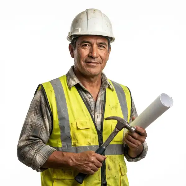 2-FRAMER-WORKER-IMAGE-LOSANGELES construction worker holding hammer and blueprints